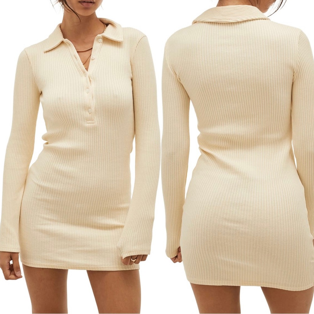 Urban Outfitters Ribbed polo cream dress